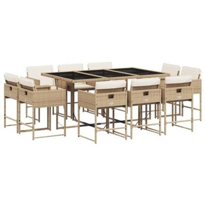 11-delige Tuinset met kussens poly rattan beige - thumbnail