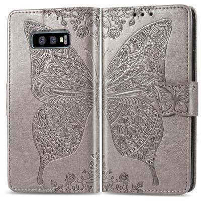Butterfly Love bloemen reliëf horizontale Flip lederen case voor Galaxy S10e met houder & kaartsleuven & portemonnee & Lanyard (grijs)
