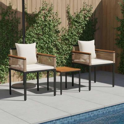 Buitenmeubelset met kussen 3 pcs Beige en Crme Wit PE Rattan Buitenmeubelset met kussen 3 pcs Beige en Crme Wit PE Rattan