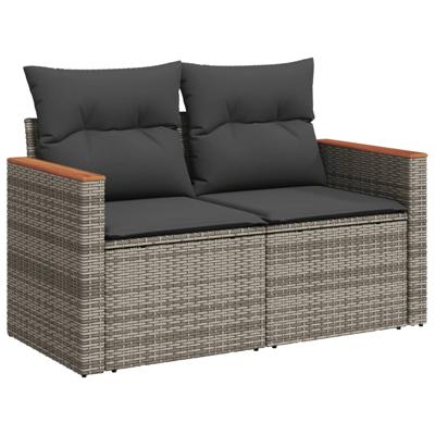 5-delige Loungeset met kussens poly rattan grijs - thumbnail