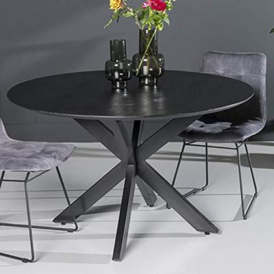 Ronde Eettafel 'Oslo' Black, Mangohout en staal, 120cm