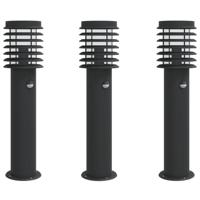 Buitenvloerlampen 3 st met sensors roestvrijstaal zwart - thumbnail