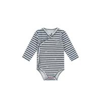 Vingino newborn baby gestreepte romper Perry met overslag donkerblauw/wit - thumbnail