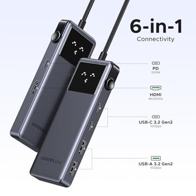 UGREEN CM888 6-in-1 USB-C dockingstation USB-C Power Delivery, Geïntegreerd display