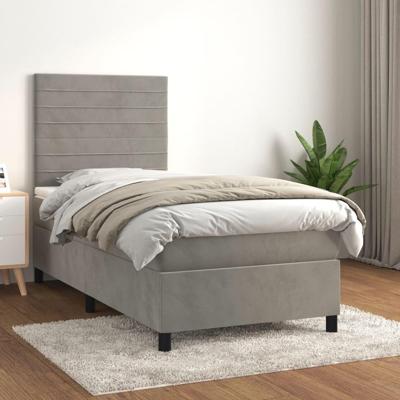 Boxspring met matras fluweel lichtgrijs 100x200 cm