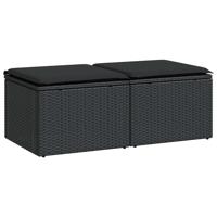 2-delige Loungeset met kussens poly rattan acacia zwart - thumbnail