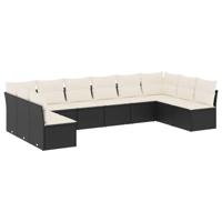 10-delige Loungeset met kussens poly rattan zwart - thumbnail
