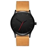 Mannen eenvoudige mat lederen riem quartz horloge (bruin) - thumbnail