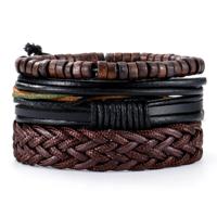 Heren armbanden set gevlochten leer Kralen Touw Bruin Zwart - thumbnail