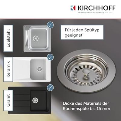 Kirchhoff Kunststof korfventiel, 1 1/2" ET, RVS ventielbeker & zeef Ø114 mm, met 1" overloopaansluiting - 98835340 Kirchhoff Kunststof korfventiel, 1 1/2" ET, RVS ventielbeker & zeef Ø114 mm, met 1" overloopaansluiting - 98835340