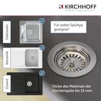Kirchhoff Kunststof korfventiel, 1 1/2" ET, RVS ventielbeker & zeef Ø114 mm, met 1" overloopaansluiting - 98835340 - thumbnail