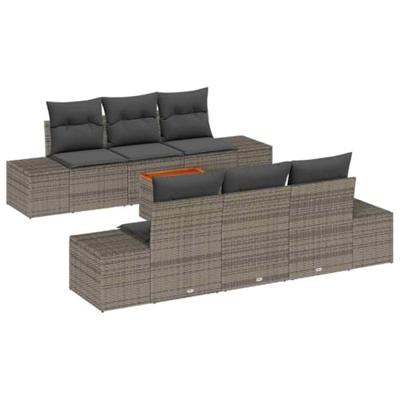 Tuinbankenset met kussen 7 pcs Grijs poly rattan