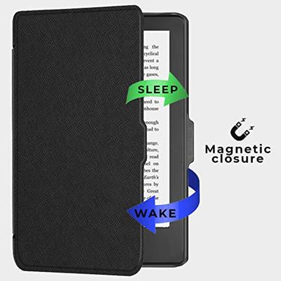 Lunso - Kobo Clara 2E hoes (6 inch) - Vegan Saffiano Leren sleep cover - Zwart