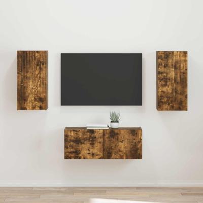 Tv-meubelset Wandgemonteerd 2 pcs Gerookt eiken Bewerkt hout