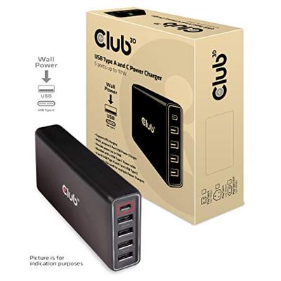 club3D Club 3D CAC-1903 - Netzteil - AC 100-110/240 V USB-laadstation 111 W 4x USB-C, 1x USB-A USB PD Zwart Binnen