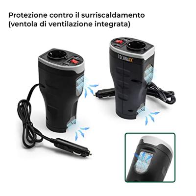 Technaxx TE13 Omvormer 200 W 12 V/DC - 230 V/AC, 5 V/DC Past in bekerhouder