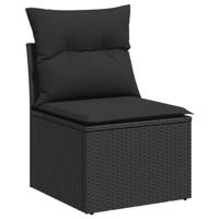 5-delige Loungeset met kussens poly rattan zwart - thumbnail