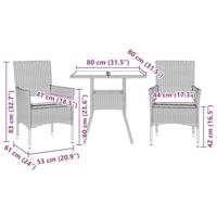 3-delige Tuinset met kussens poly rattan en glas zwart - thumbnail