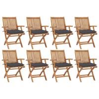 Tuinstoelen 8 st inklapbaar met kussens massief teakhout - thumbnail