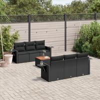 7-delige Loungeset met kussens poly rattan zwart - thumbnail