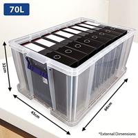 Bankers Box opbergdoos 70 liter, transparant met blauwe handvaten, per stuk verpakt in karton - thumbnail