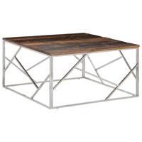 Salontafel roestvrij staal en massief bielshout zilverkleurig - thumbnail
