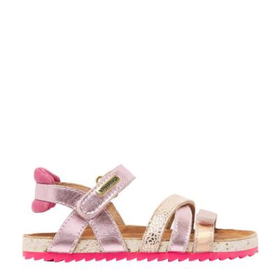 Vingino Vienna leren sandalen met panterprint roze/roségoud