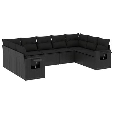 10-delige Loungeset met kussens poly rattan zwart