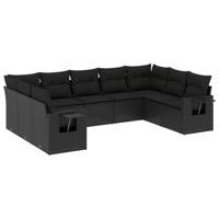 10-delige Loungeset met kussens poly rattan zwart - thumbnail