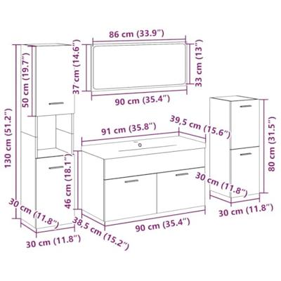 5-delige Badkamermeubelset bewerkt hout oud houtkleurig