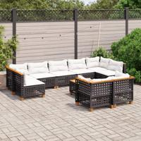 10-delige Loungeset met kussens poly rattan zwart - thumbnail