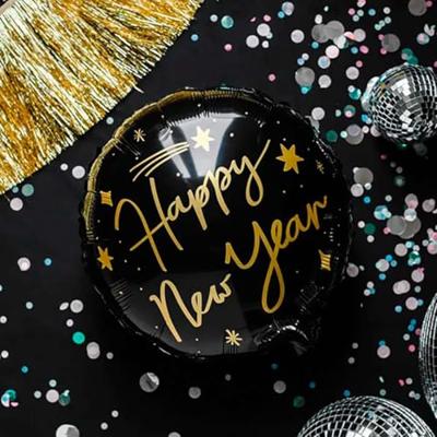 Folieballon Happy New Year Zwart/Goud (45cm)