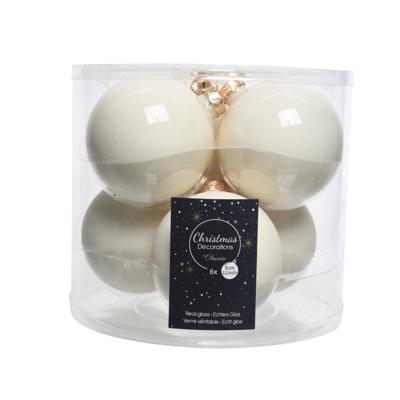 Kerstballen Glas Ø8cm Wol Wit 6st