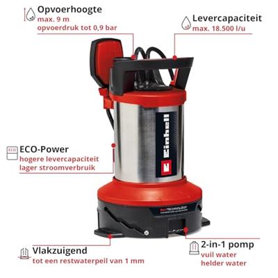 Einhell Flutset GE-DP 7535 N LL ECO 4181515 Dompelpomp voor vervuild water 18500 l/h 9 m
