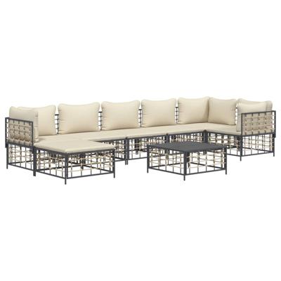 8-delige Loungeset met kussens poly rattan antracietkleurig