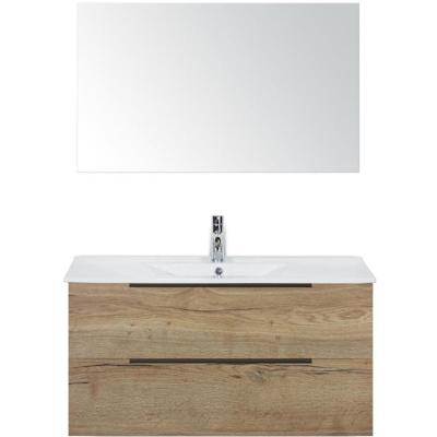 Seville Badmeubelset 100 cm - Natuur Eiken Edge Greep - Wastafel Enjoy met Spiegel