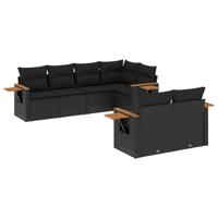 7-delige Loungeset met kussens poly rattan zwart - thumbnail