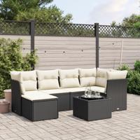 7-delige Loungeset met kussens poly rattan zwart - thumbnail