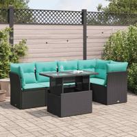 6-delige Loungeset met kussens poly rattan acacia zwart - thumbnail