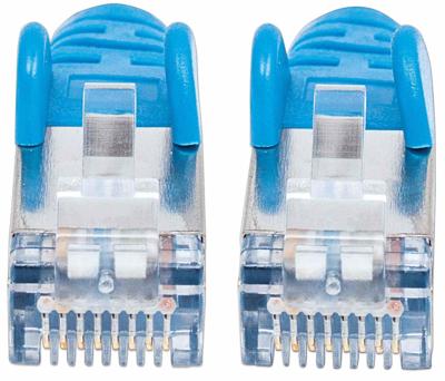 Intellinet 741088 RJ45 Netwerkkabel, patchkabel CAT 6A S/FTP 10.00 m Blauw Folie afscherming, Afscherming gevlochten, Afgeschermd, Halogeenvrij 1 stuk(s)