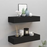 VidaXL Wandschappen 2 st met lade 60x23,5x10 cm mdf zwart - thumbnail