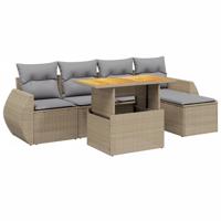 6-delige Loungeset met kussens poly rattan acacia beige - thumbnail