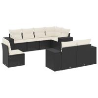 9-delige Loungeset met kussens poly rattan zwart - thumbnail
