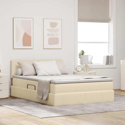 Opbergbed met matras met matras Crème 140 x 200 cm Bewerkt hout