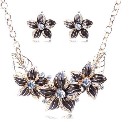 Crystal emaille bloem Sieraden sets voor vrouwen (zwart)