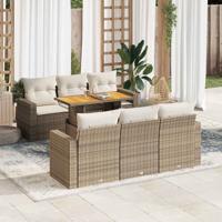7-delige Loungeset met kussens poly rattan beige - thumbnail