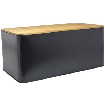 Broodtrommel met plank - zwart - 31x17x14 cm