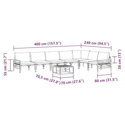 Tuinbankenset met kussen 8 pcs Zwart Staal