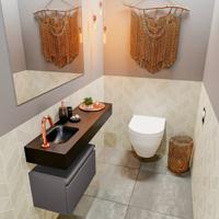 Mondiaz Andor toiletmeubel 50cm donkergrijs met zwarte wastafel 100cm links met kraangat - thumbnail