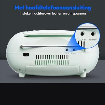 MEDION E66476 Stereo Geluidssysteem (boombox, CD-speler, MP3, cassette, draagbare cassettespeler voor kinderen, FM-radio, AUX, hoofdtelefoon, netvoeding & batterij) groen